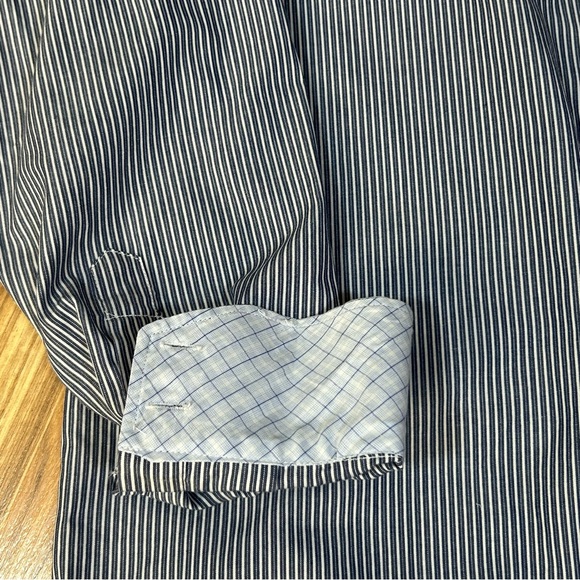 Bogari Men's Button Up Blue And White Striped Plaid Cuffs Size Extra Large Italy - Picture 9 of 9
